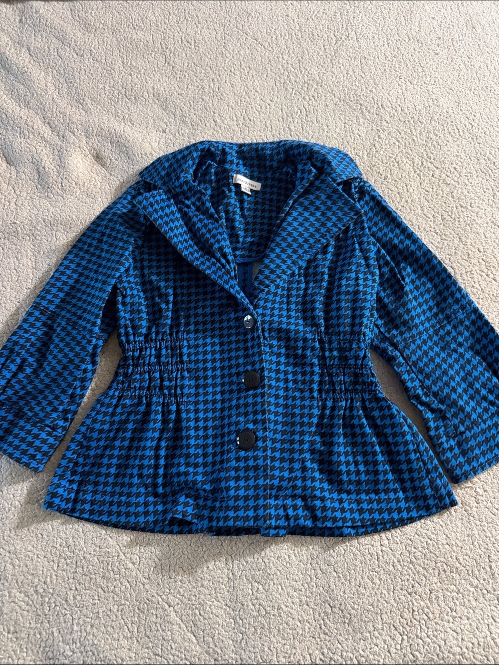 Joan Rivers Blue & Black Houndstooth Blazer Jacket Medium